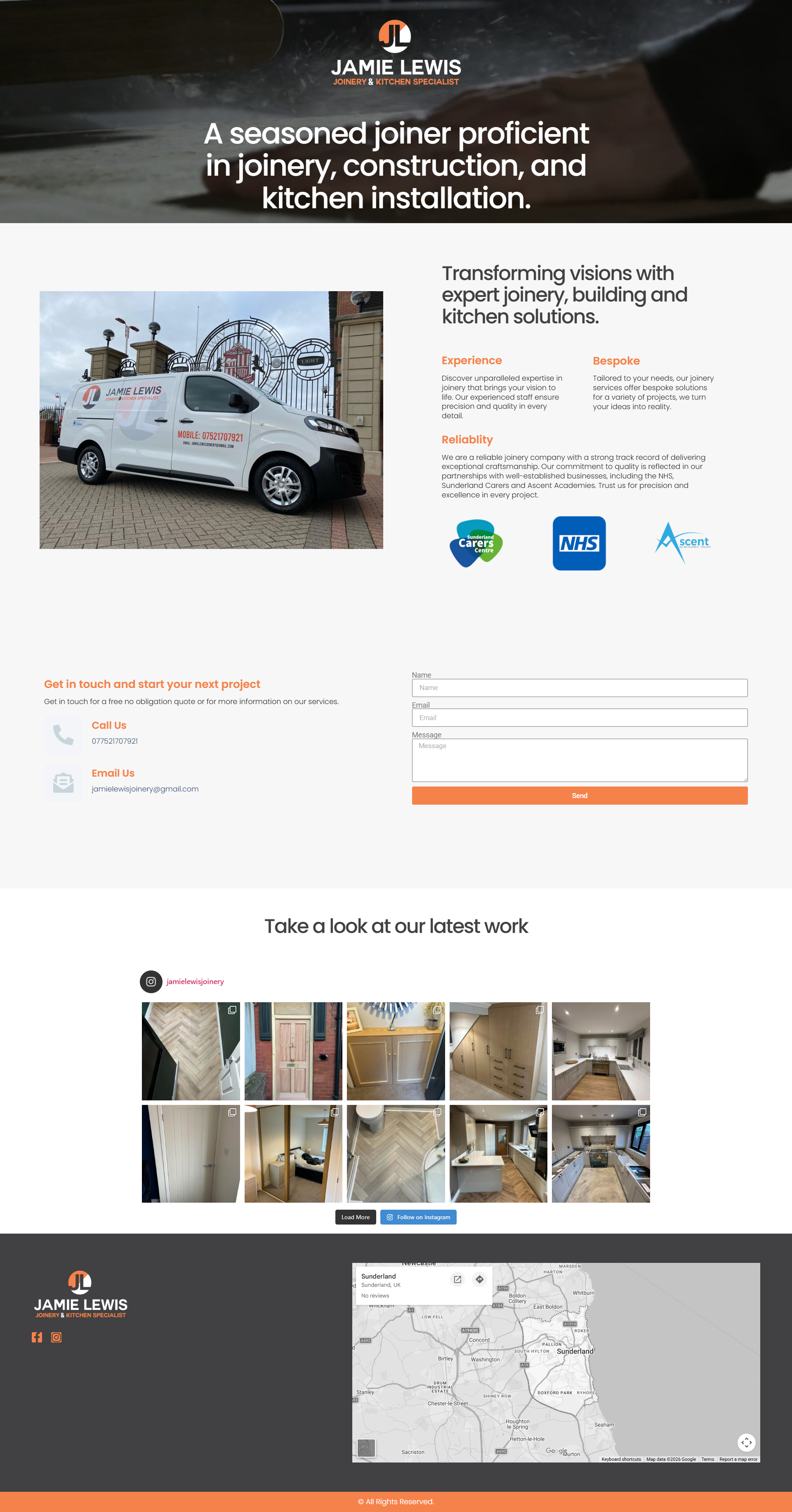 Bespoke Web Design for Jamie Lewis Joinery - Desktop View