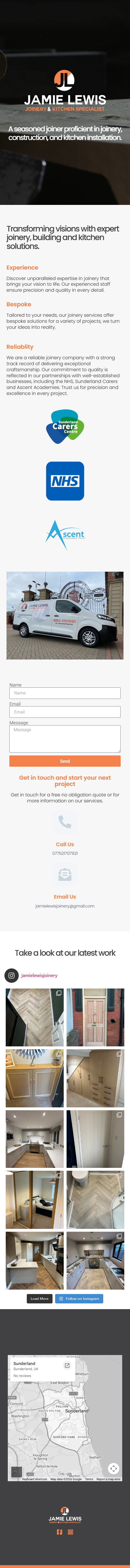 Responsive Web Design for Jamie Lewis Joinery - Mobile View