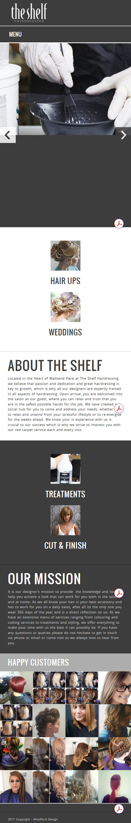 Responsive Web Design for The Shelf Hairdressing - Mobile View