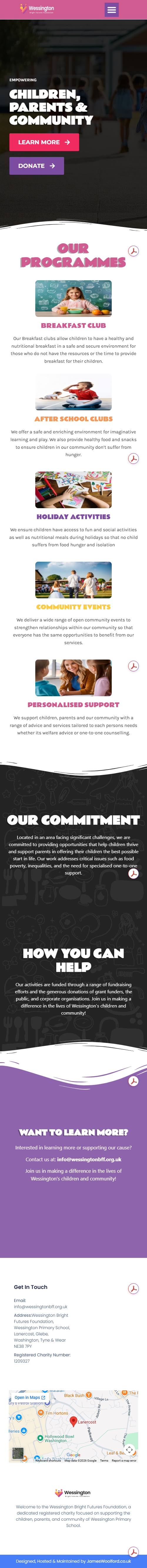 Responsive Web Design for Wessington BFF - Mobile View